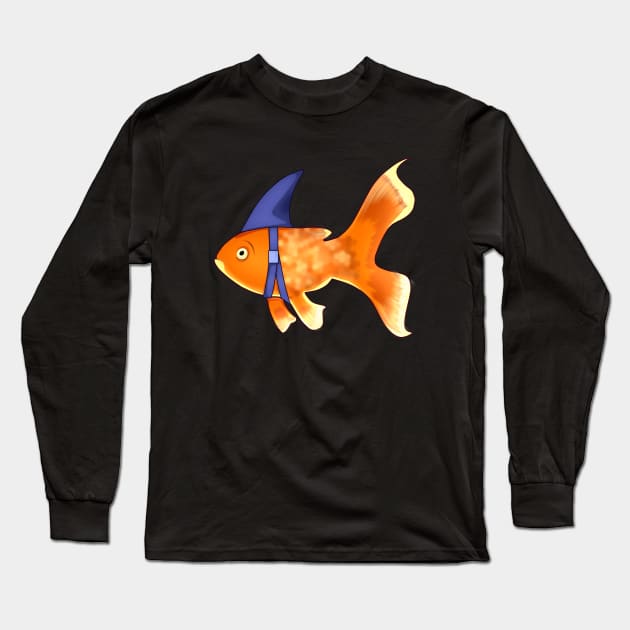 Funny Fish Brave Goldfish Pretending to be a Shark Long Sleeve T-Shirt by dukito